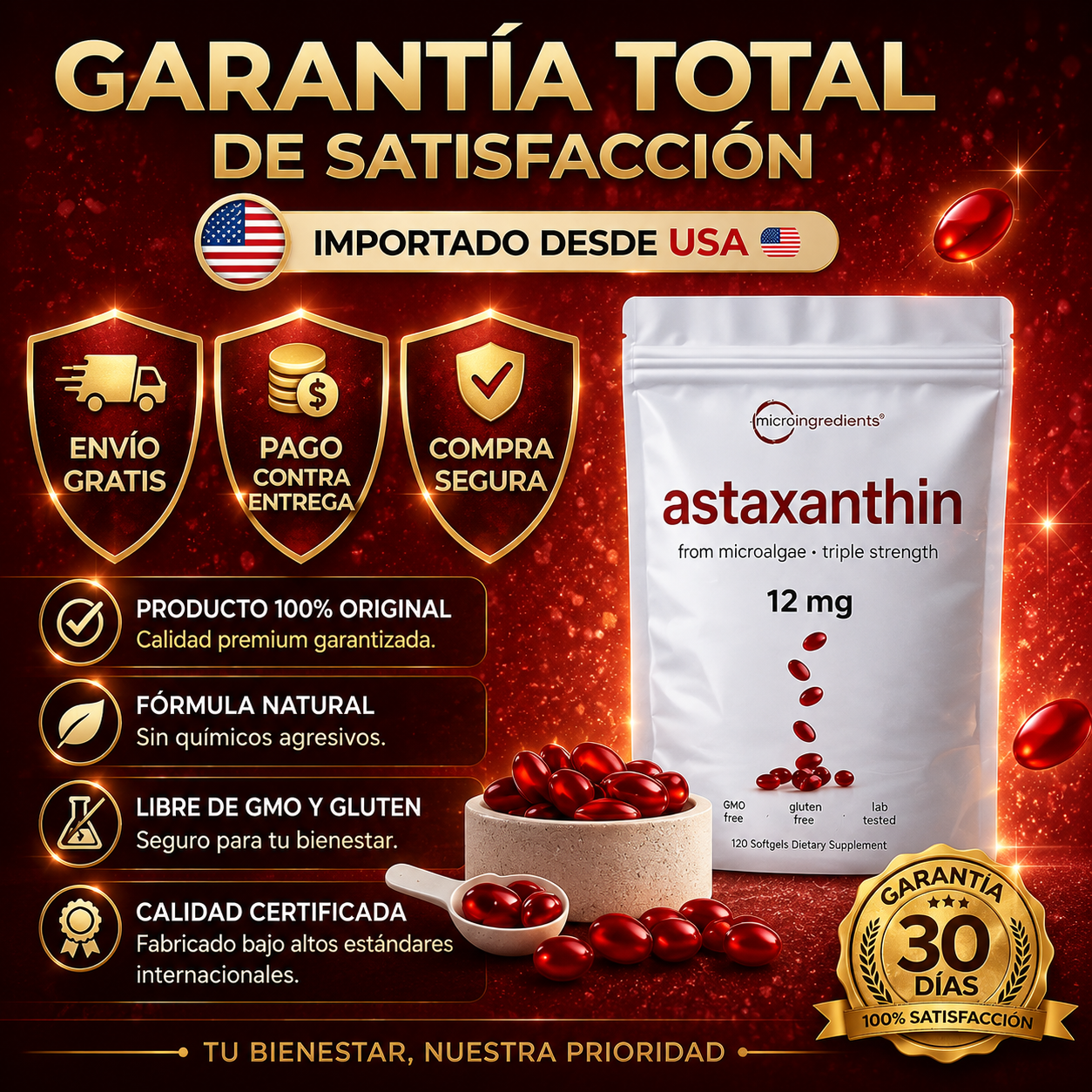 Astaxantina Natural 12mg — Si tu médico te dijo que hay que monitorear tus riñones, esto es lo que puedes empezar a hacer hoy